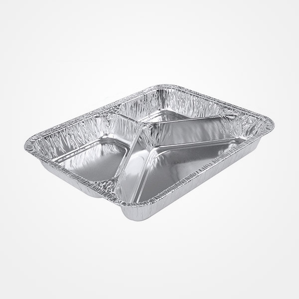 3 Compartments Divided Aluminum Foil Container Rectangular Foil Tray Plate with lids