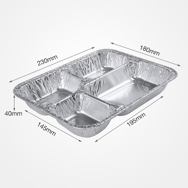 4 Compartments Divided Aluminum Foil Container Rectangular Foil Tray Plate  with lids