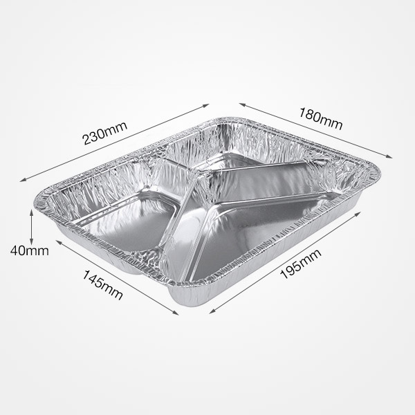 3 Compartments Divided Aluminum Foil Container Rectangular Foil Tray Plate with lids