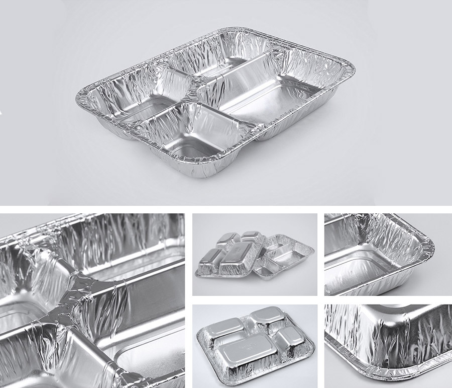 3 Compartments Divided Aluminum Foil Container Rectangular Foil Tray Plate(图2)